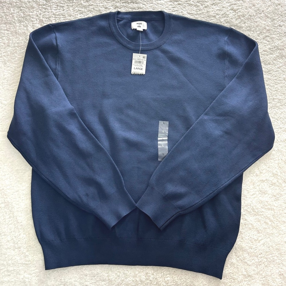 Mode of One Boxy Sweater Mens Large Caspian Water Blue Crew Neck New - Picture 3 of 10